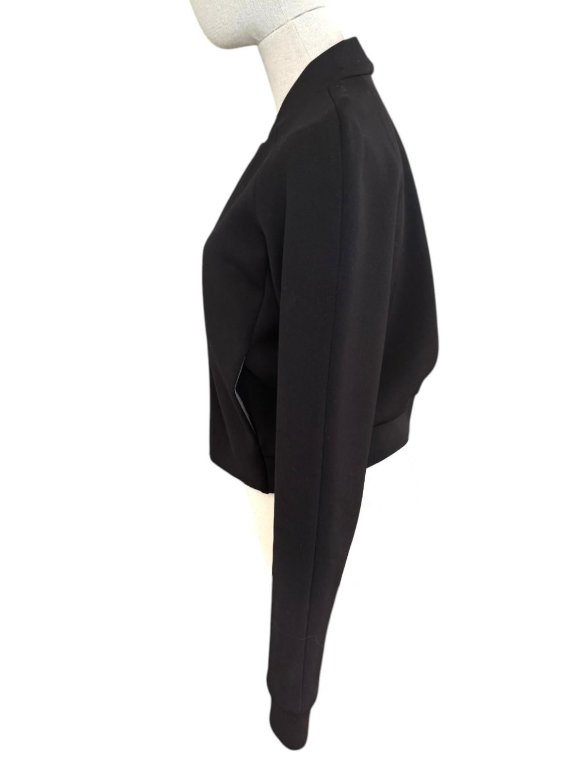 Naked Pear T by Alexander Wang black neoprene bomber jacket with mock collar and elasticated waistband, side view