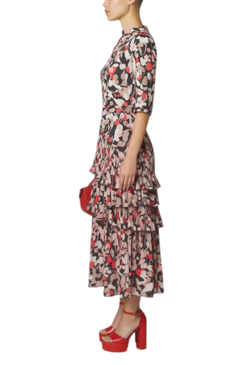 AI generated image of Woman wearing a floral dress with a white background