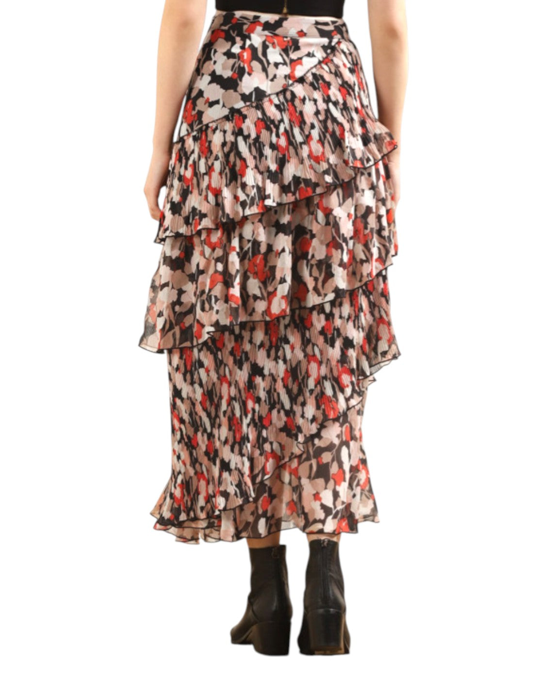 TED BAKER Matching Tiered Midi Skirt & Stretch Jersey Top | Sz 2, Floral, Pleats