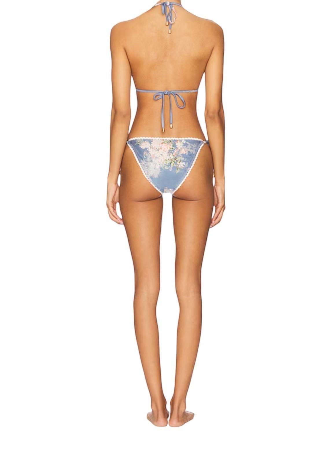 Naked Pear Zimmermann Cascadian floral crochet bikini with low-rise bottoms and tie-back top, back view.