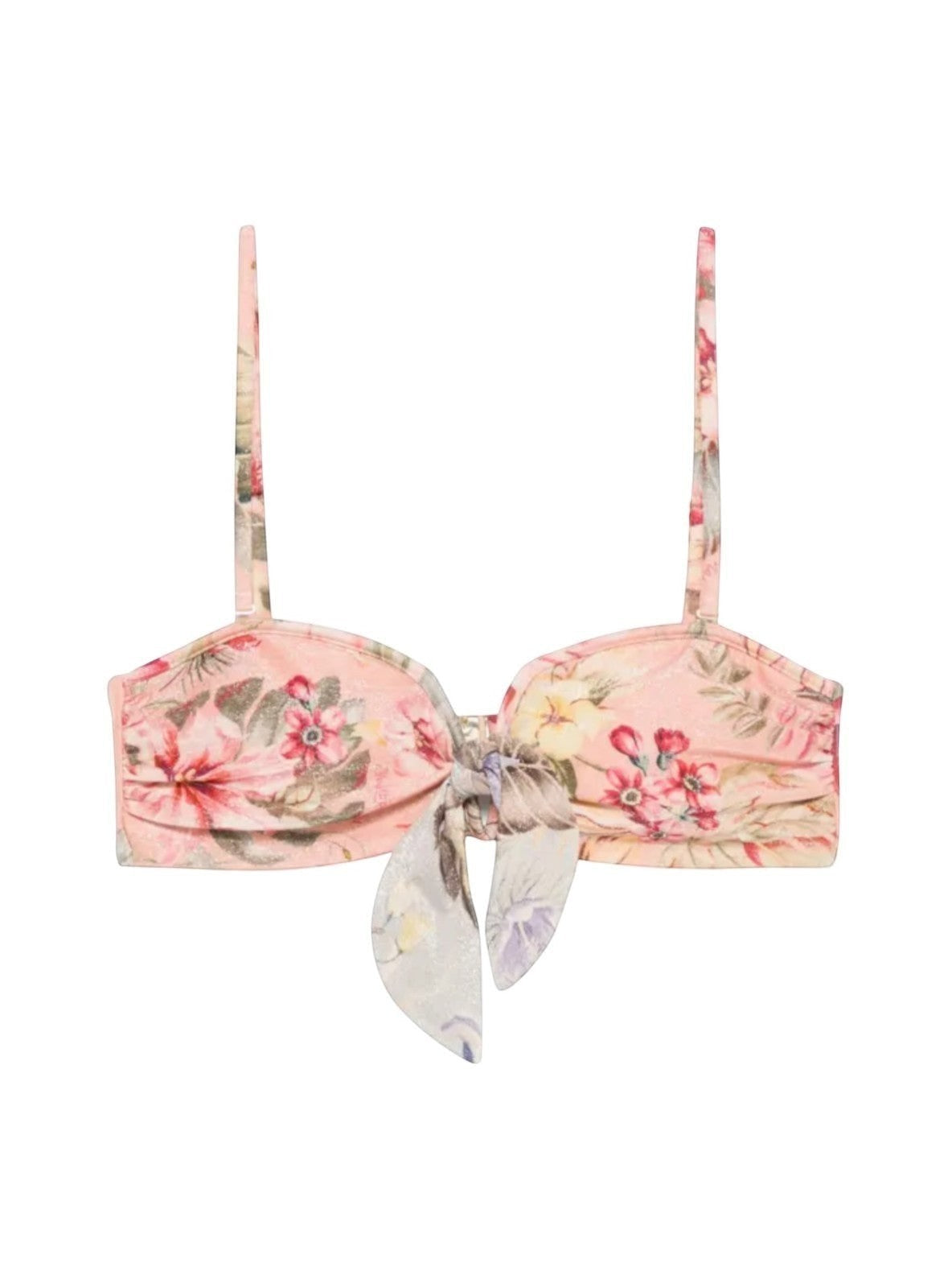 Naked Pear Zimmermann tan floral bandeau bikini top with front tie detail and adjustable shoulder straps