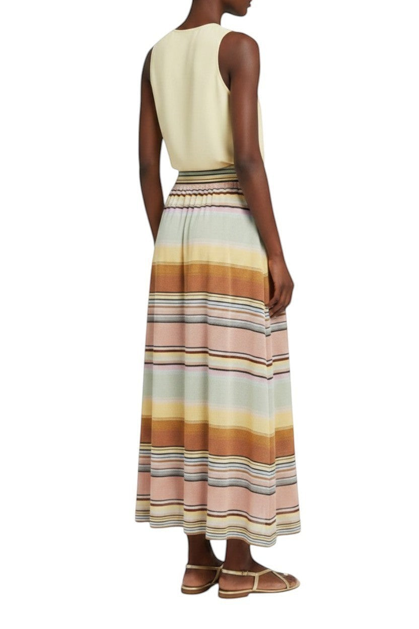 Naked Pear Zimmermann Coco stripe knitted circle skirt in a multi-coloured maxi length with a high waist