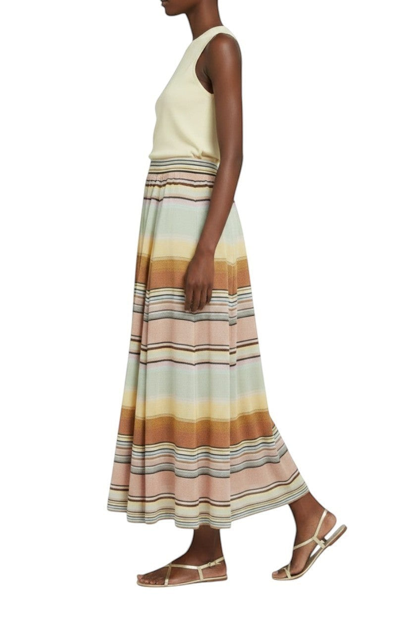 Naked Pear Zimmermann Coco stripe knitted maxi skirt in multi-coloured horizontal stripes with a high waist
