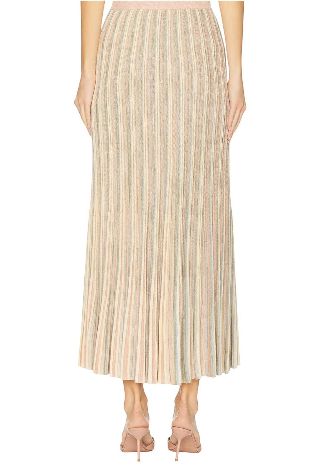Naked Pear Zimmermann Illuminate Moulin pleated midi skirt in pastel multi-coloured vertical stripes