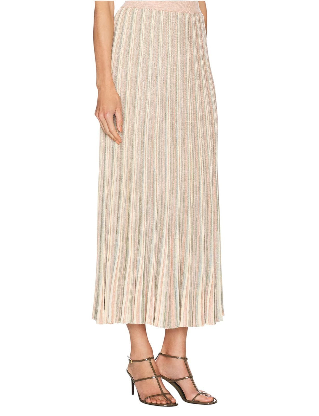 Naked Pear Zimmermann Illuminate Moulin midi skirt in pastel striped knitted viscose blend with a pleated A-line cut