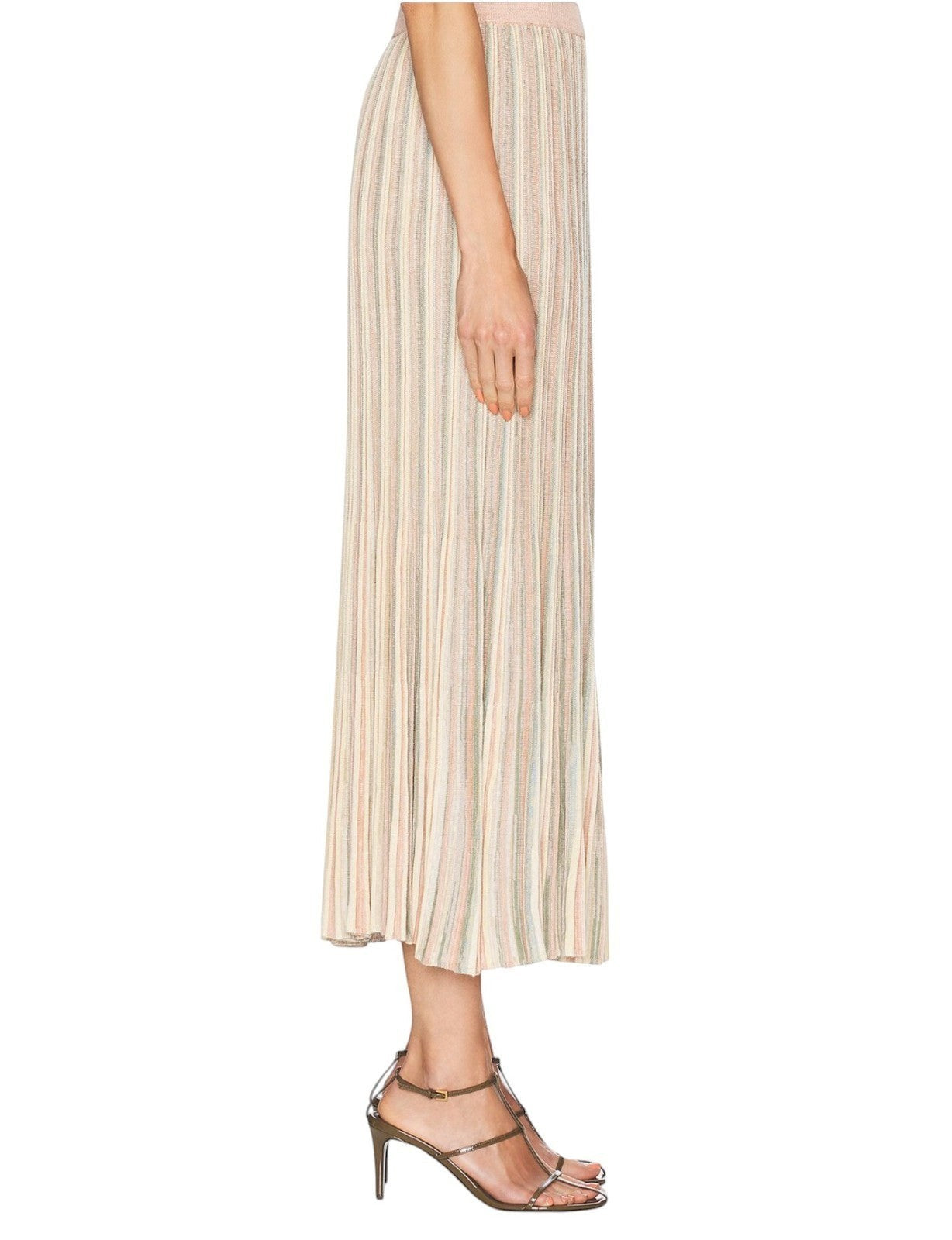 Naked Pear Zimmermann Illuminate Moulin pleated midi skirt in pastel multi-stripe knitted viscose blend fabric