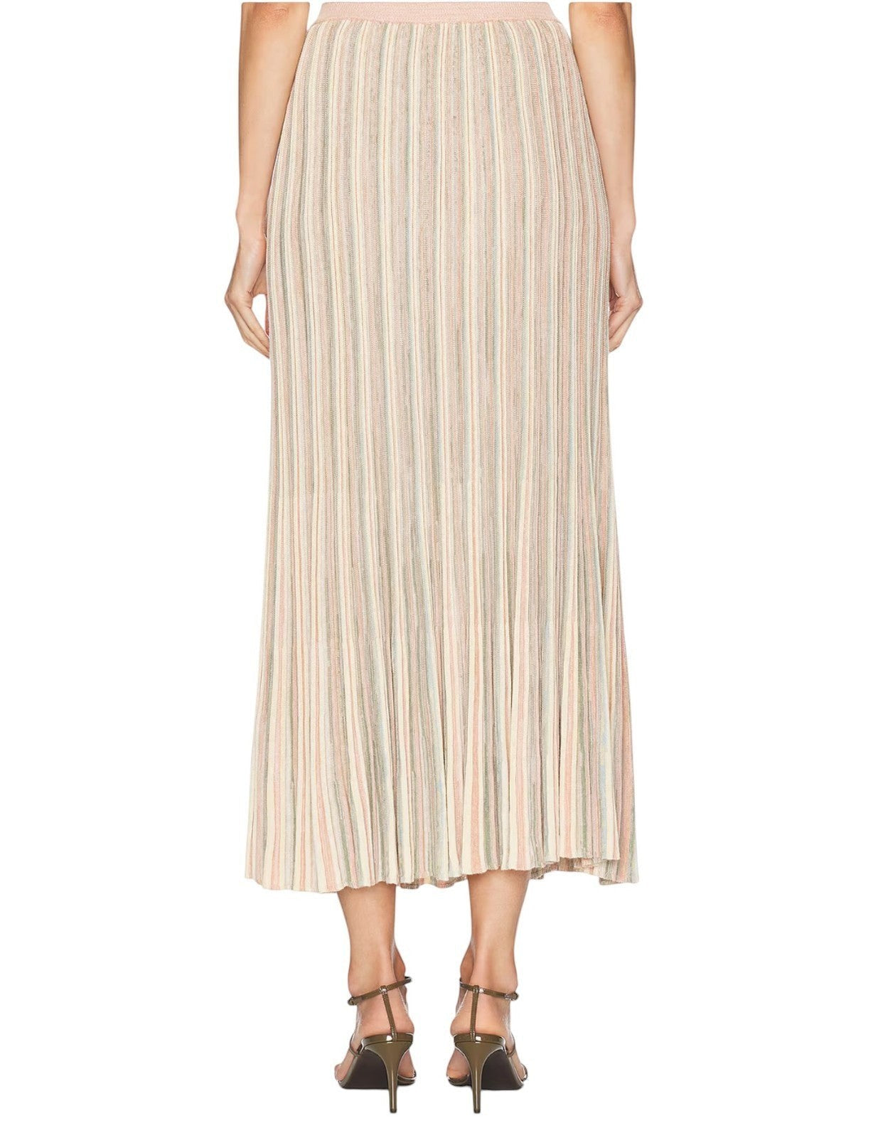 Naked Pear Zimmermann Illuminate Moulin pleated midi skirt in pastel multi-coloured stripes with a stretch waistband