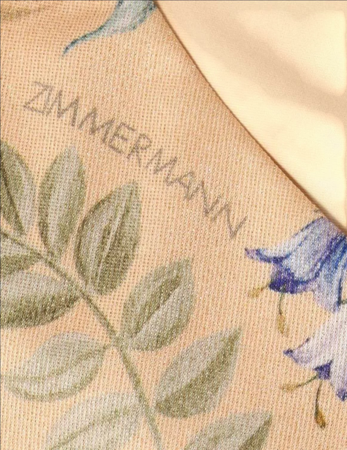 Naked Pear Zimmermann Coco high-waist bikini bottom in tan multi floral Italian lycra with logo detail