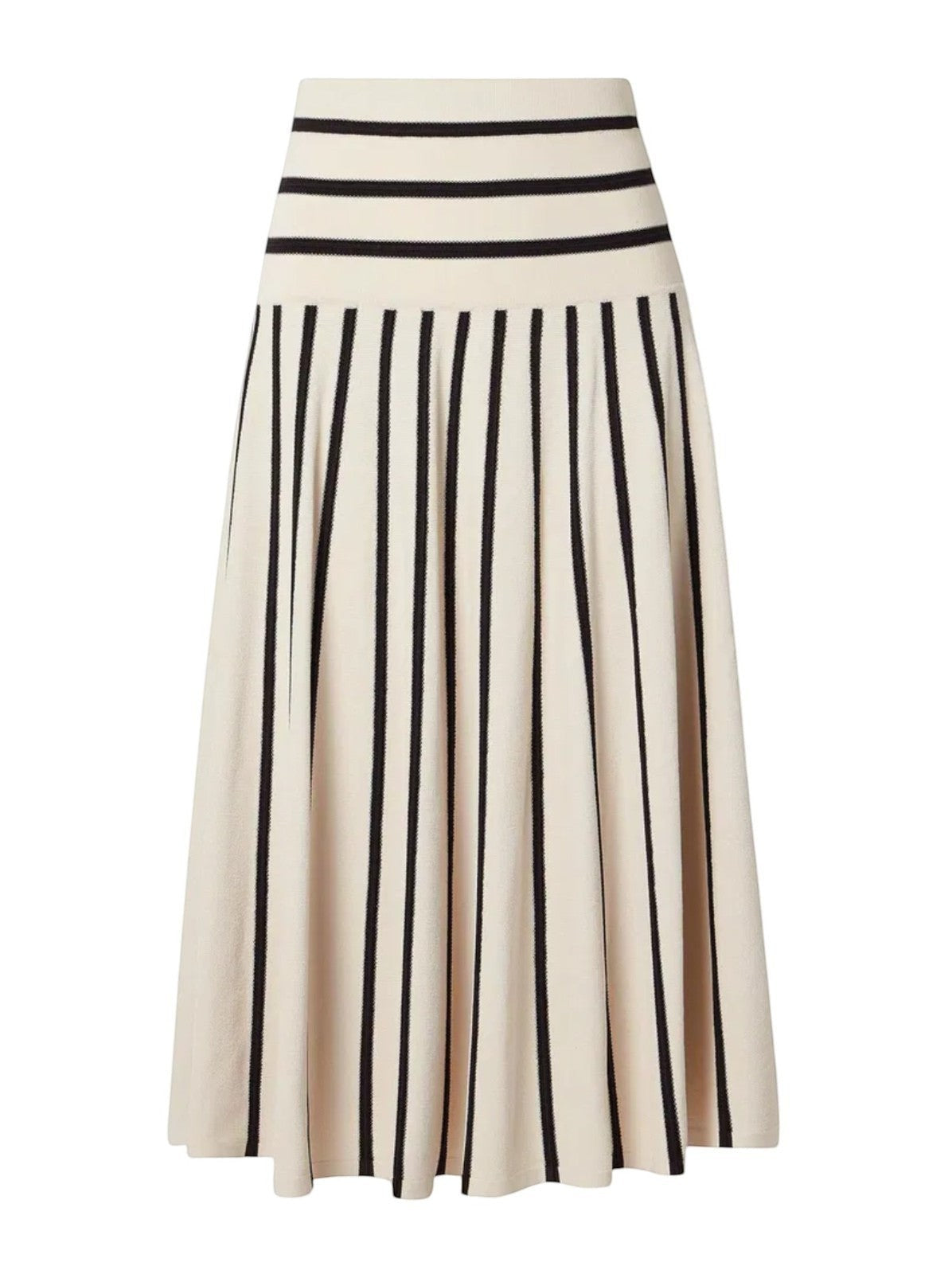Naked Pear Zimmermann Illuminate stripe midi skirt in black and white stretch knit with a high-waisted fit-and-flare cut.