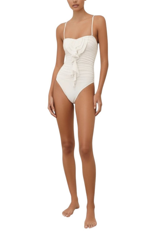 AI generated image of White swimsuit worn by a model on a white background
