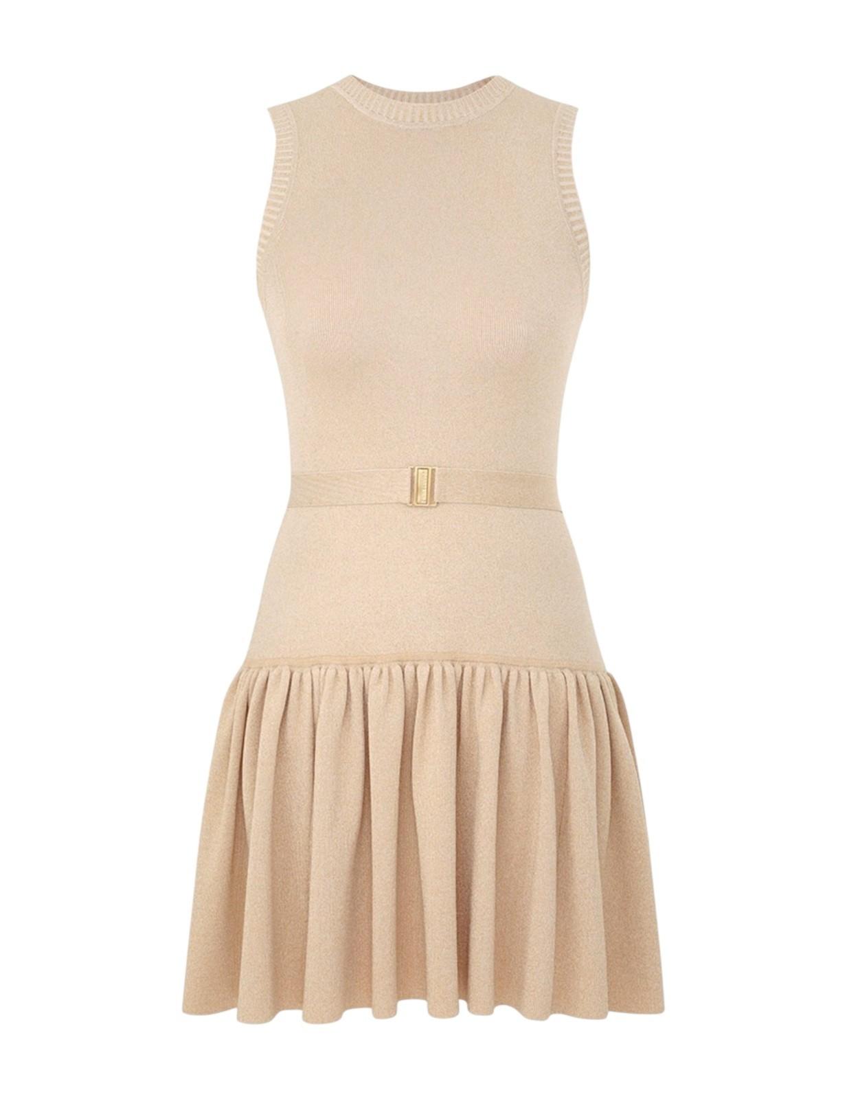Beige dress with a belt on a white background