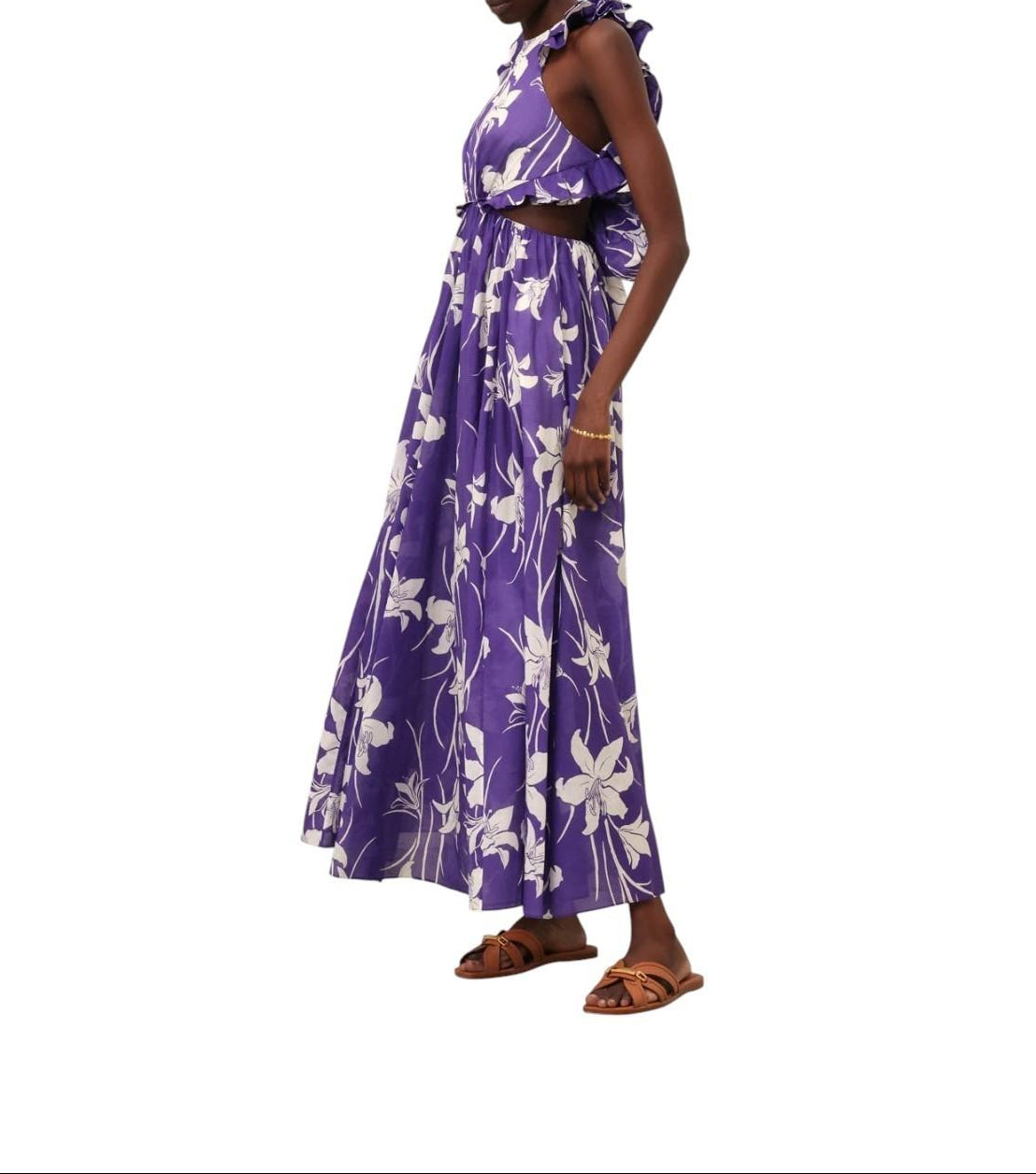 Zimmermann Acadian Ruffle Maxi Dress |Purple/Blue/White Floral, Backless, Cotton