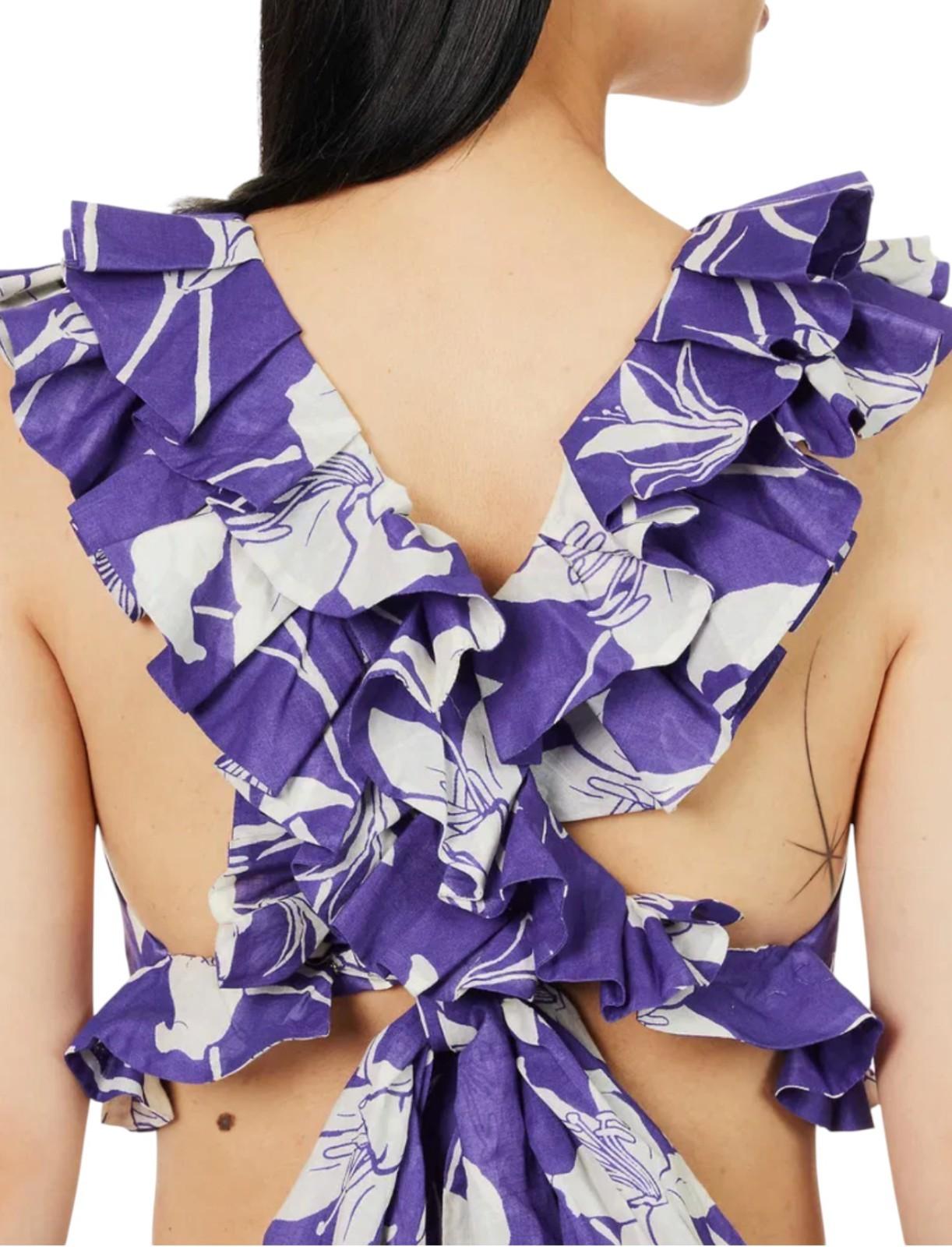 Zimmermann Acadian Ruffle Maxi Dress |Purple/Blue/White Floral, Backless, Cotton