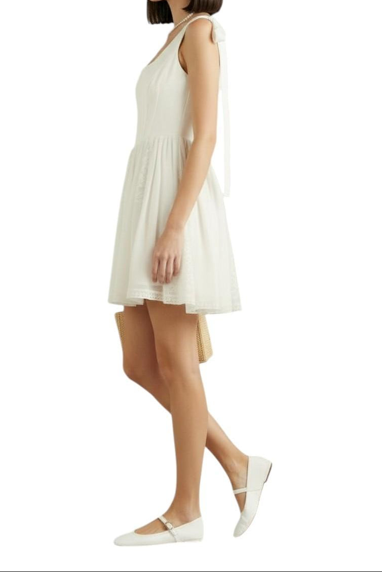 AI generated image of Woman wearing a white dress on a white background