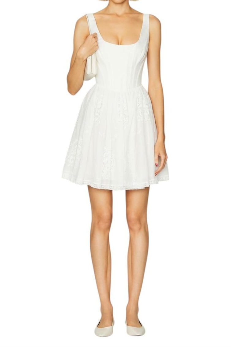 AI generated image of Woman wearing a white dress on a white background