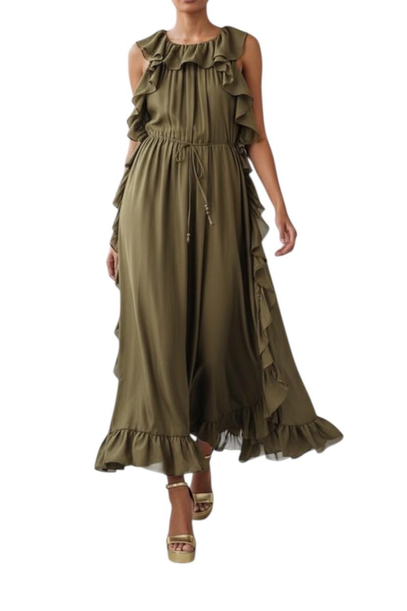 Zimmermann Cascadian Ruffle Midi Dress Khaki Olive Silk Naked Pear Zimmermann Cascadian Ruffle Midi Dress Khaki Olive Silk Naked Pear
