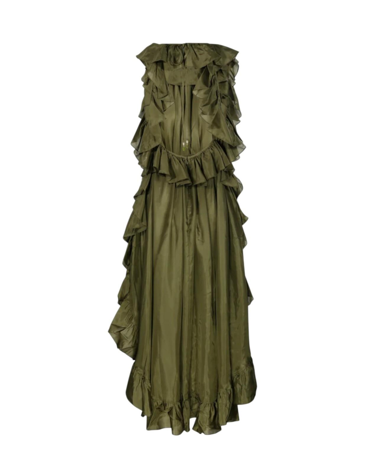 Green ruffled dress on a white background