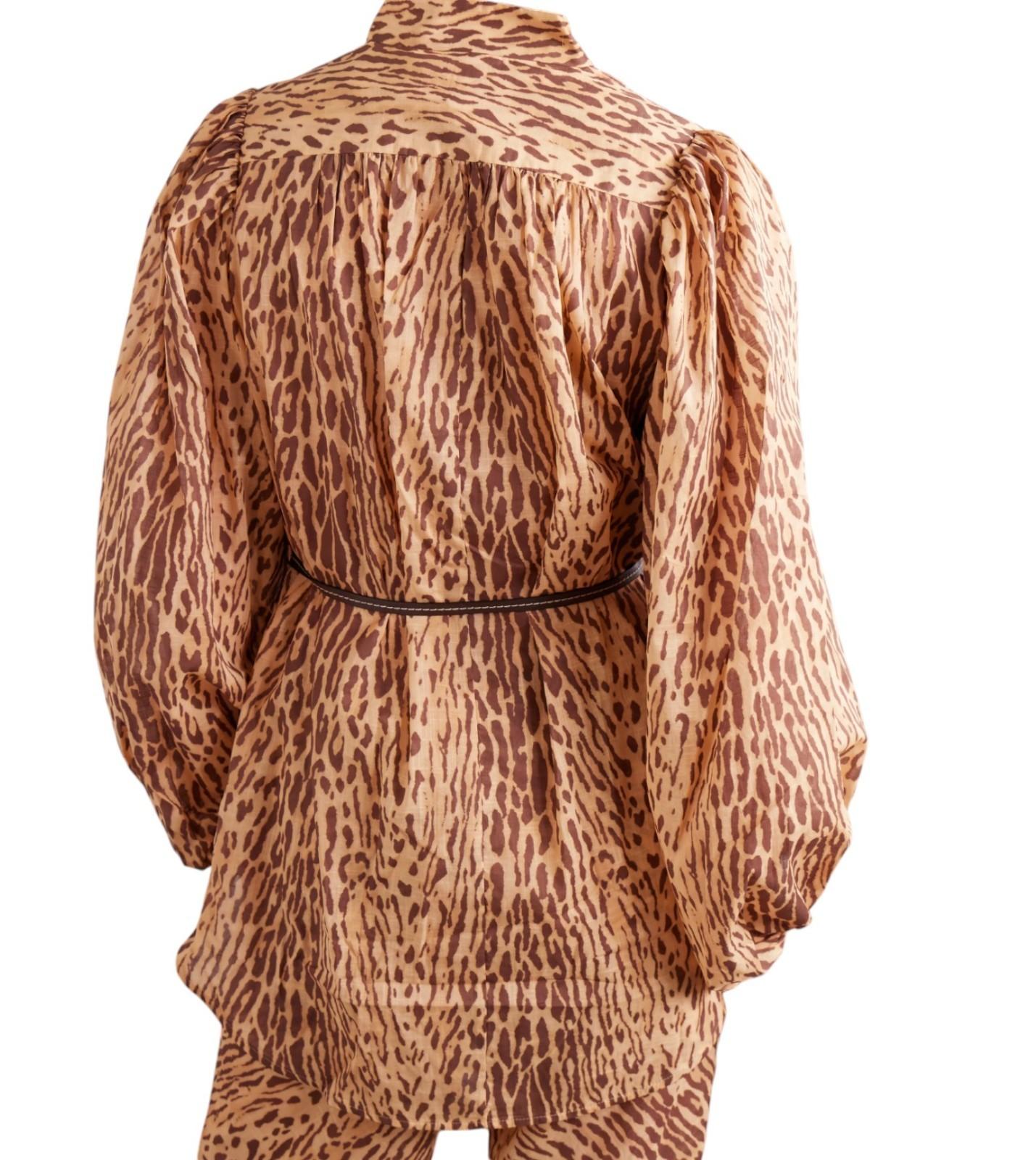 Leopard print dress with a belt on a white background