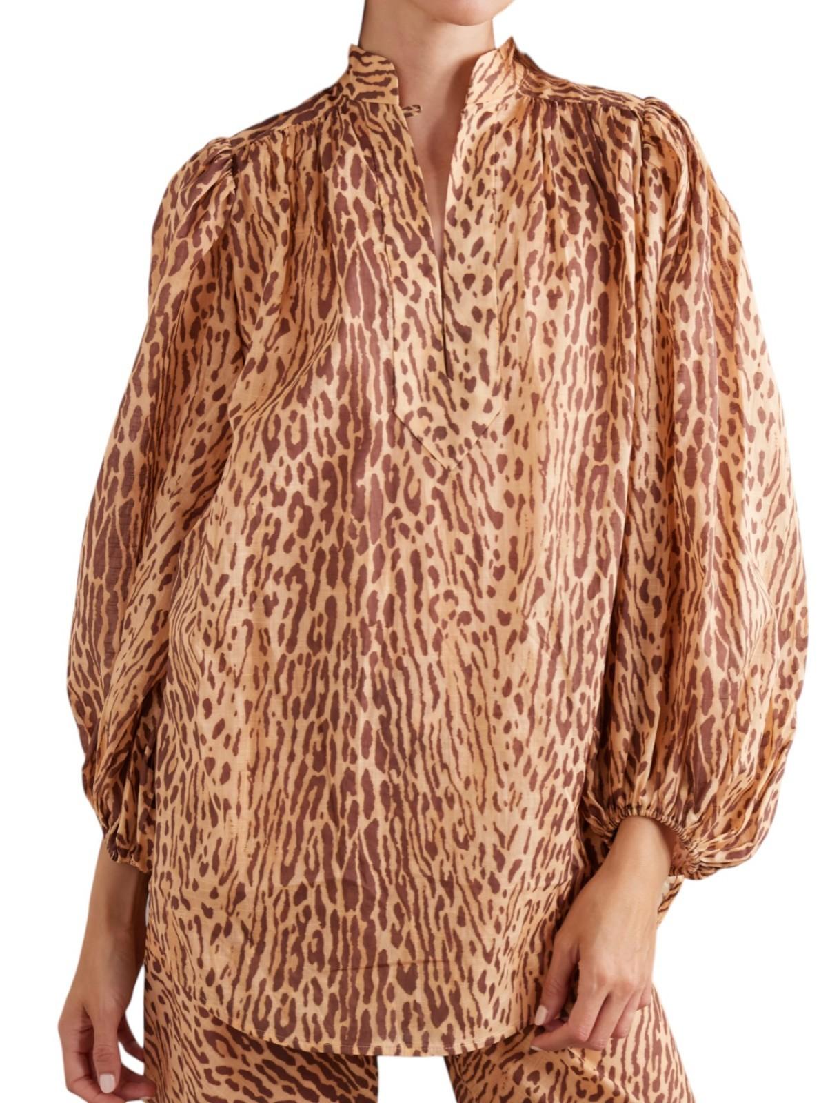 Leopard print long-sleeve top on a white background
