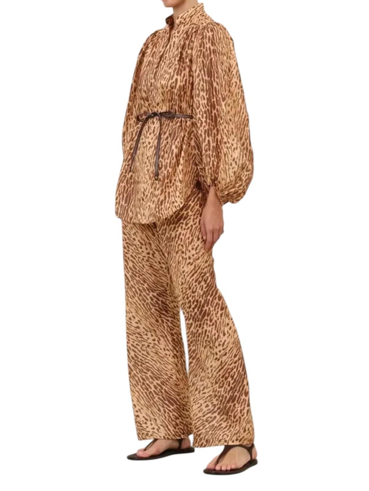 AI generated image of Person wearing a leopard print outfit on a white background