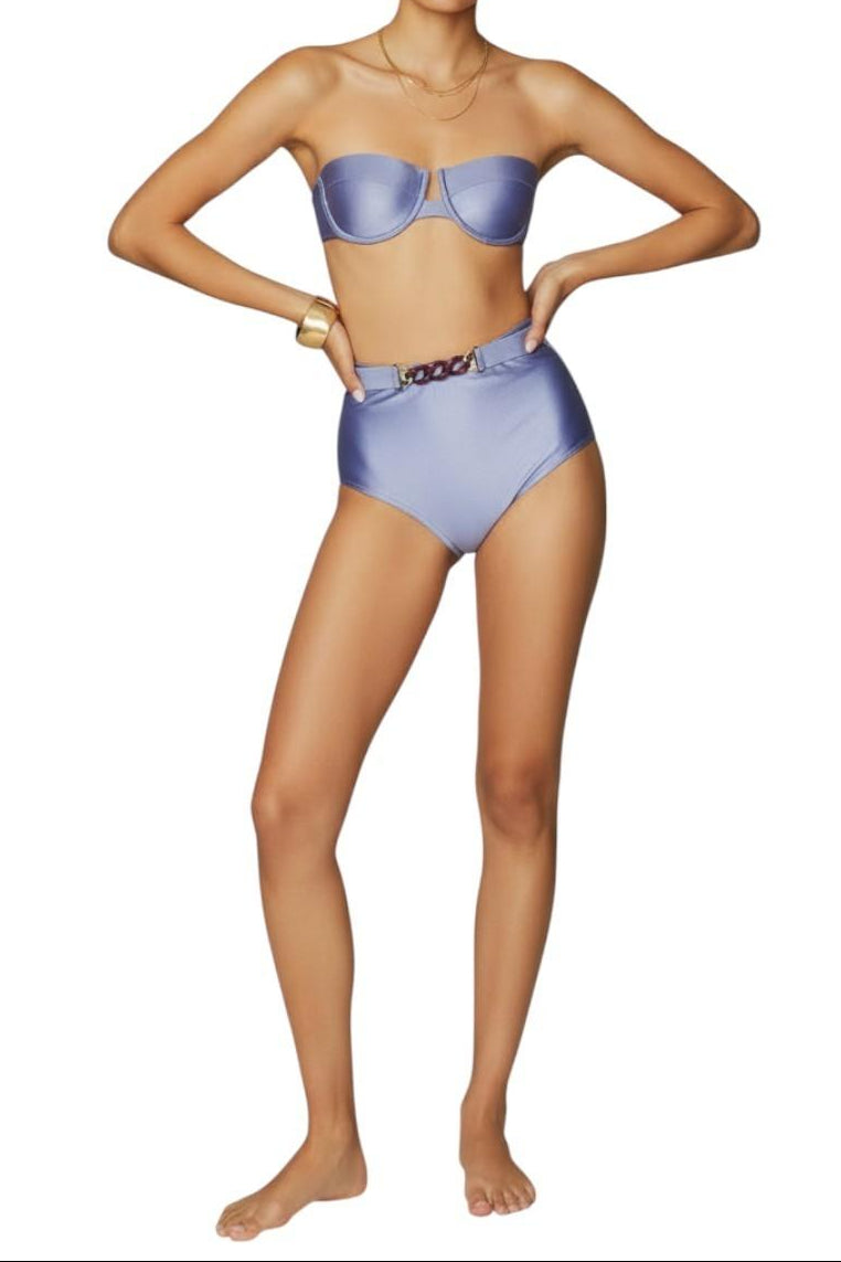 AI generated image of Person wearing a light blue bikini on a white background