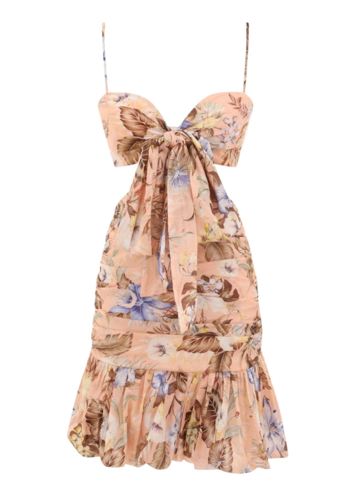 Floral dress with a bow detail on a white background