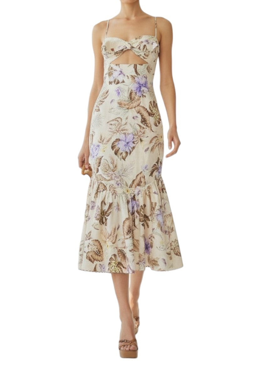 AI generated image of Floral dress worn by a model on a white background