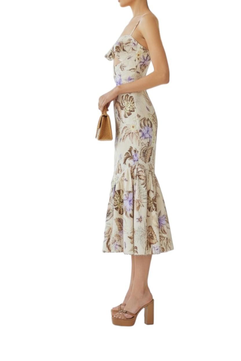 AI generated image of Woman wearing a floral dress with a white background