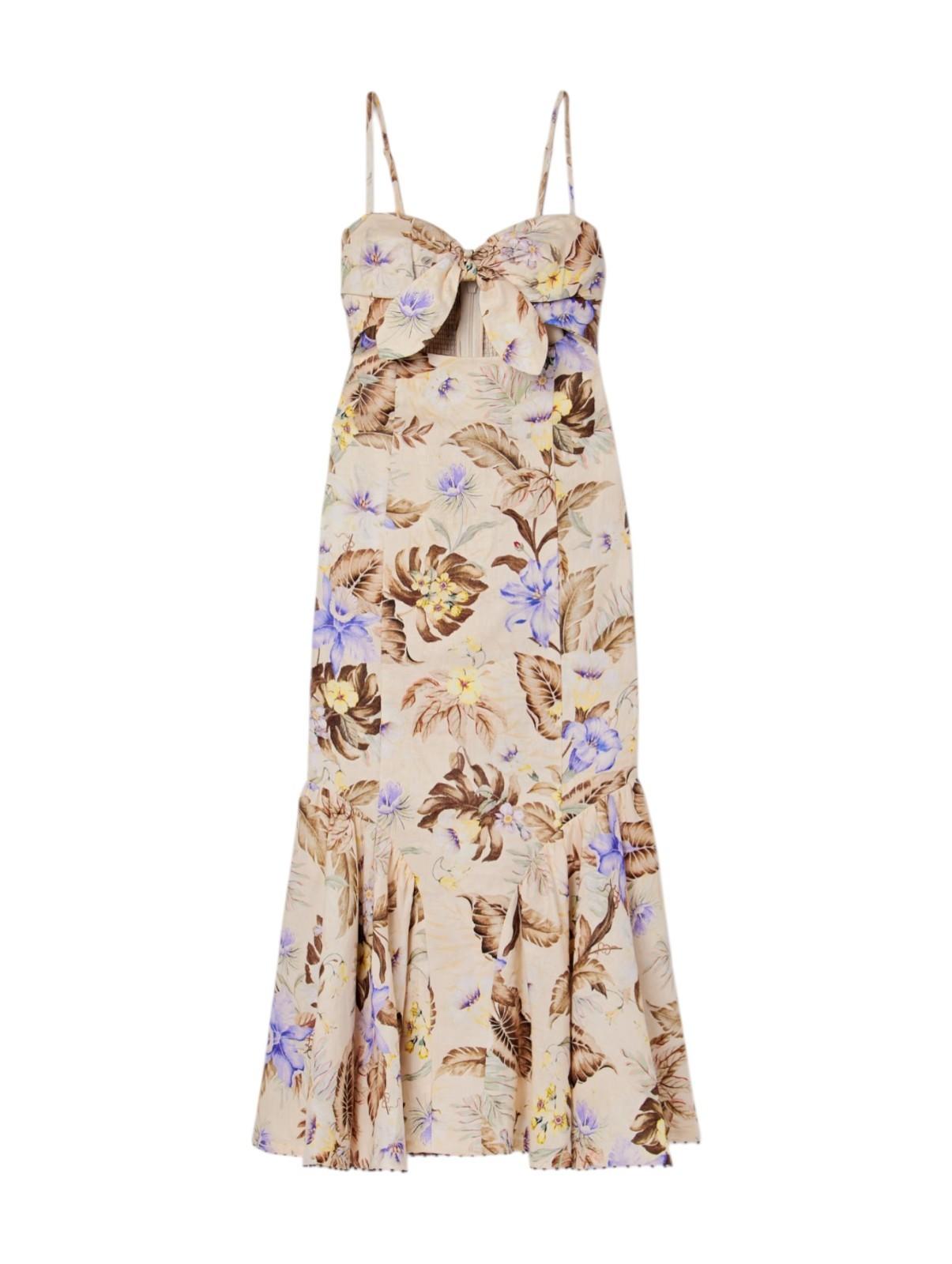 Floral dress with bow detail on a white background