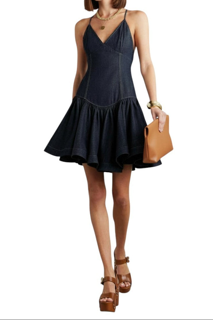 Zimmermann Crush Denim Mini Dress, Night Sky, Size 3, 100% Cotton