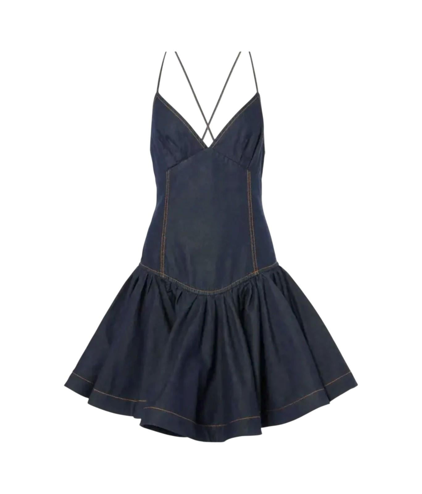 Navy blue dress with thin straps on a white background