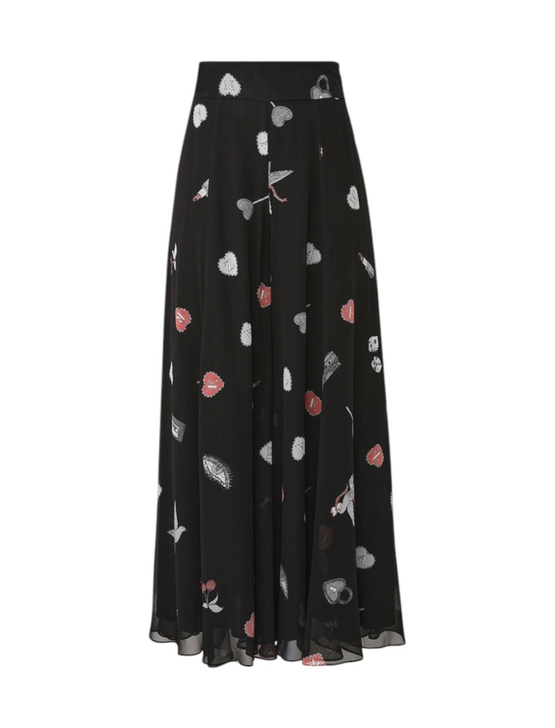 Black skirt with heart and butterfly pattern on a white background