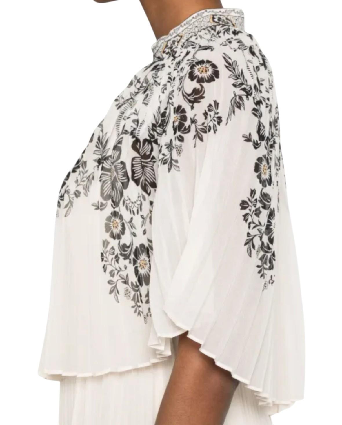 Zimmermann Dawning Sunray Midi Dress | Pleated, Black/White, High Neck, Printed
