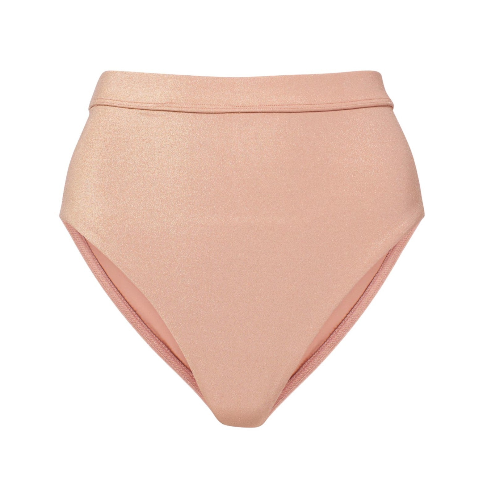 Pink high-waisted bikini bottom on a white background
