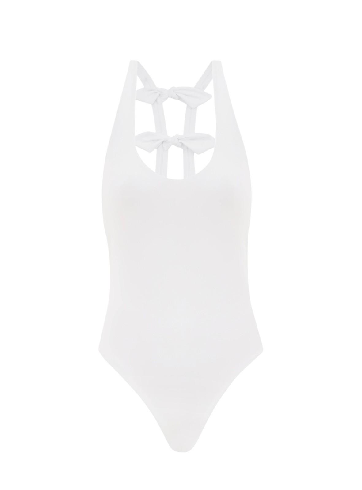 White swimsuit with cut-out design on a white background