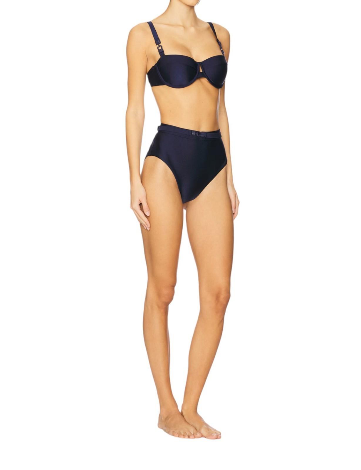 Navy blue bikini set on a white background