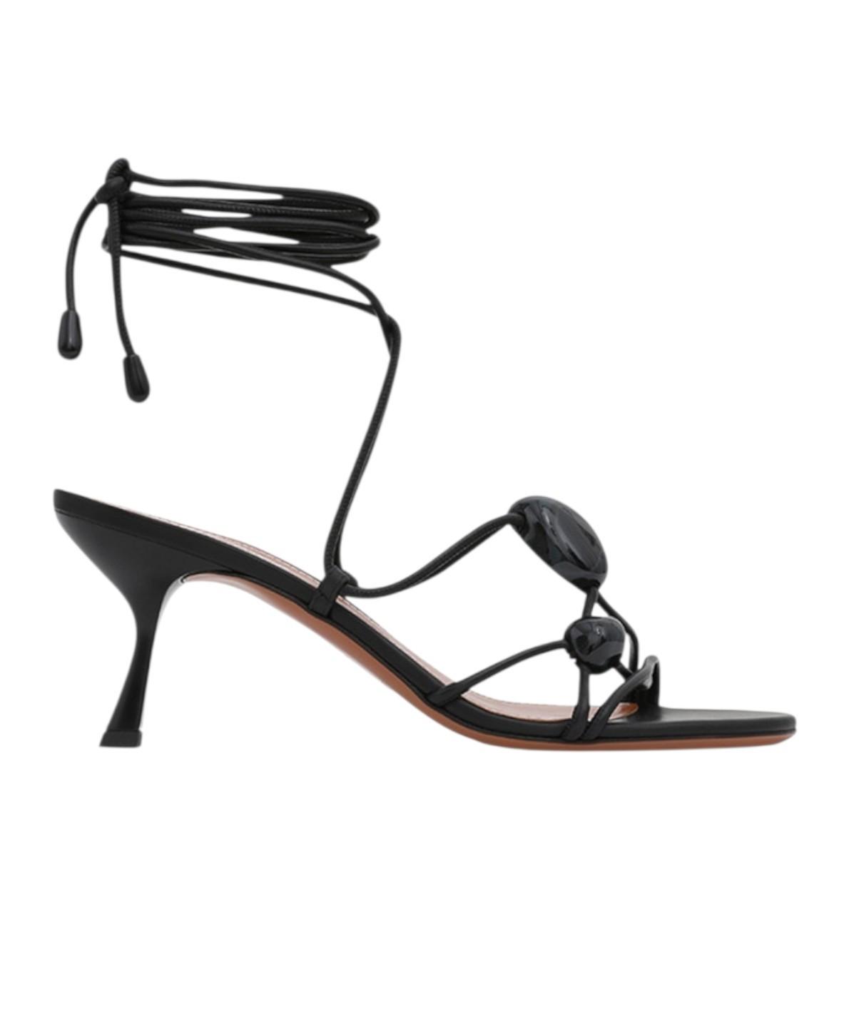 Zimmermann Gleam Sandal 65| Black, Strappy Tie, Heel, Stiletto, Pebble Detail