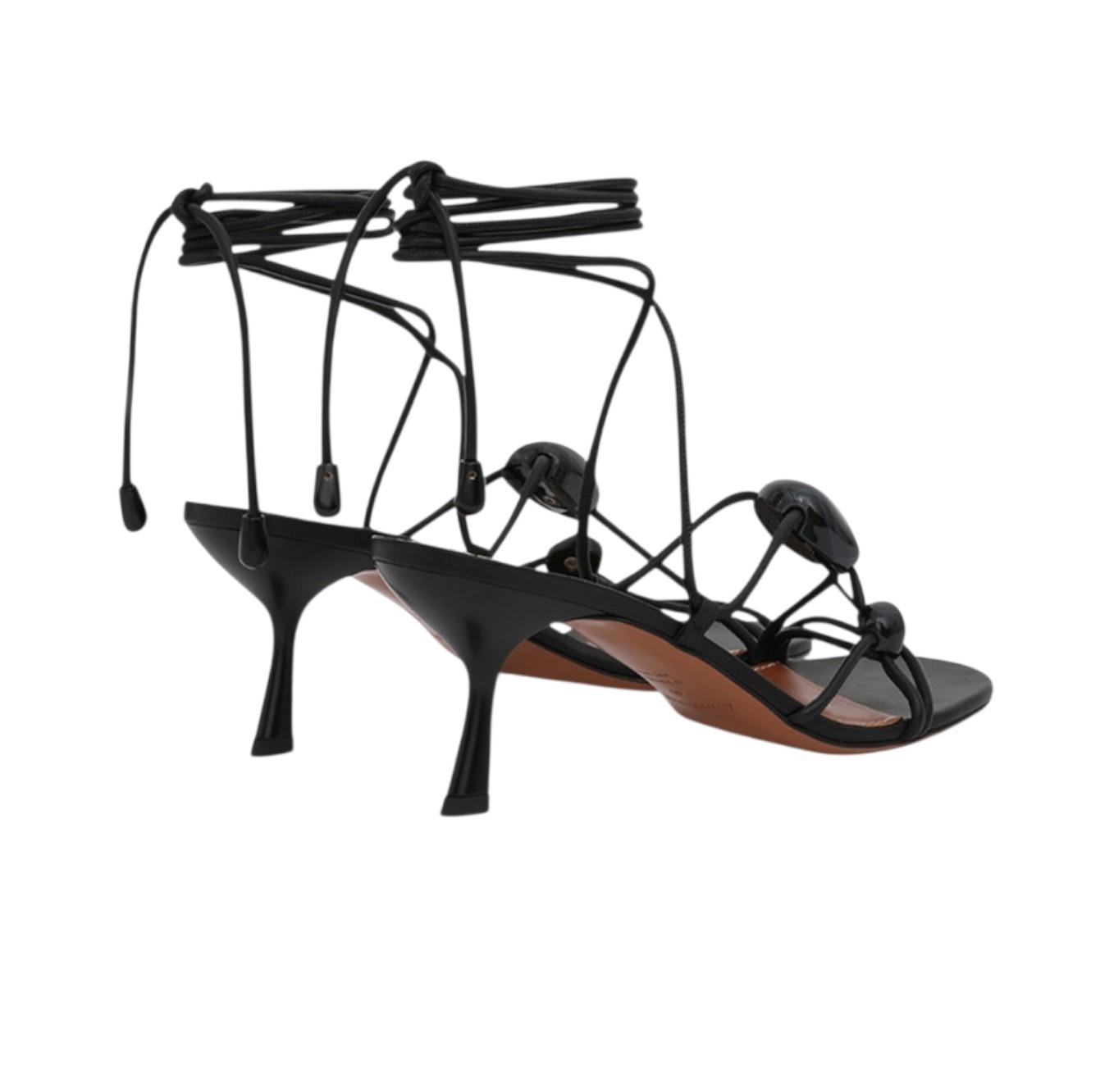 Zimmermann Gleam Sandal 65| Black, Strappy Tie, Heel, Stiletto, Pebble Detail