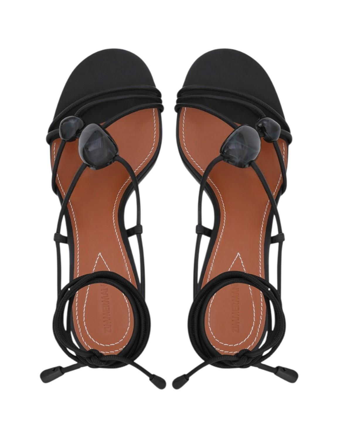 Zimmermann Gleam Sandal 65| Black, Strappy Tie, Heel, Stiletto, Pebble Detail