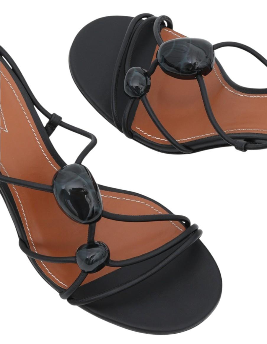 Zimmermann Gleam Sandal 65| Black, Strappy Tie, Heel, Stiletto, Pebble Detail