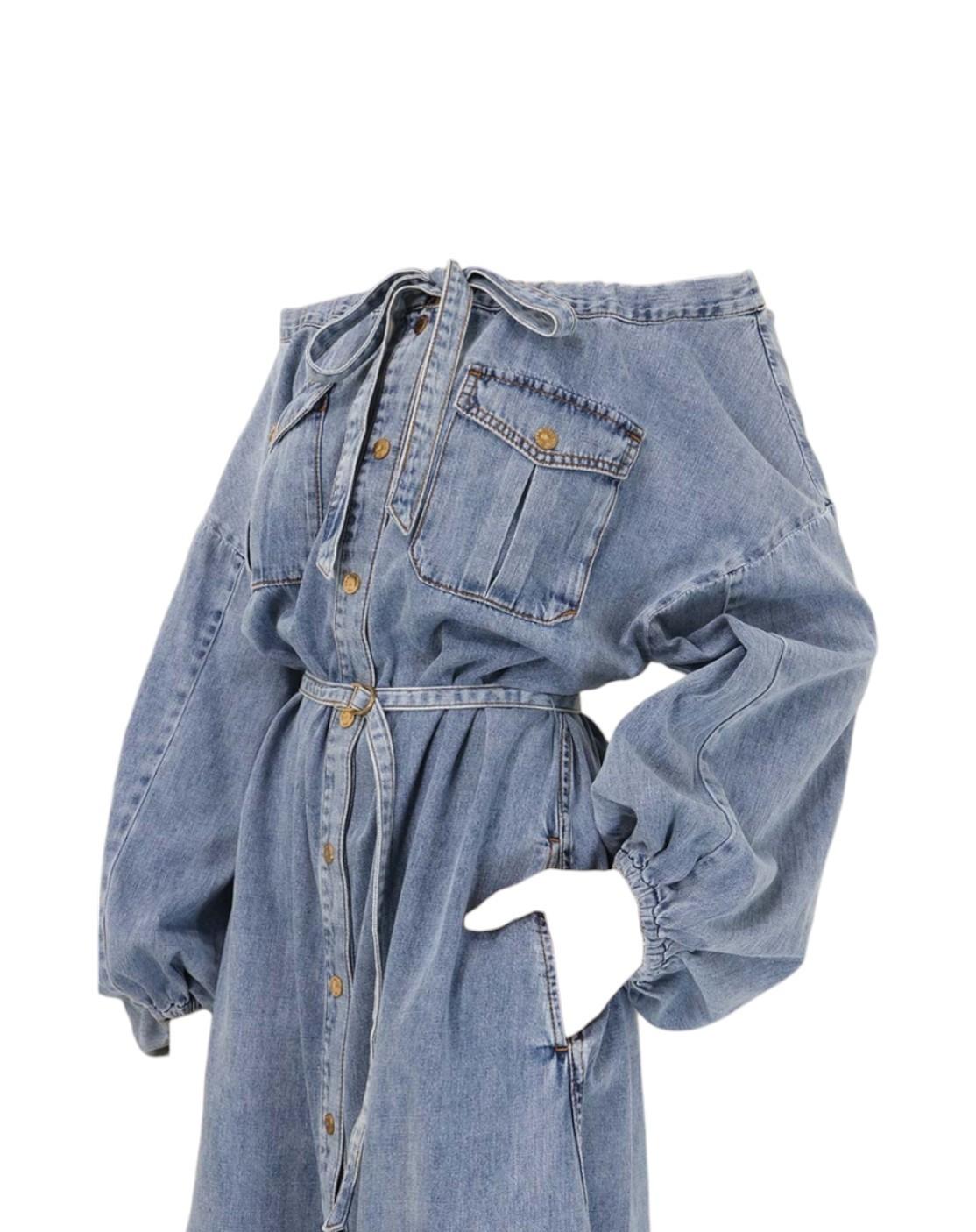 Denim dress with long sleeves on a white background