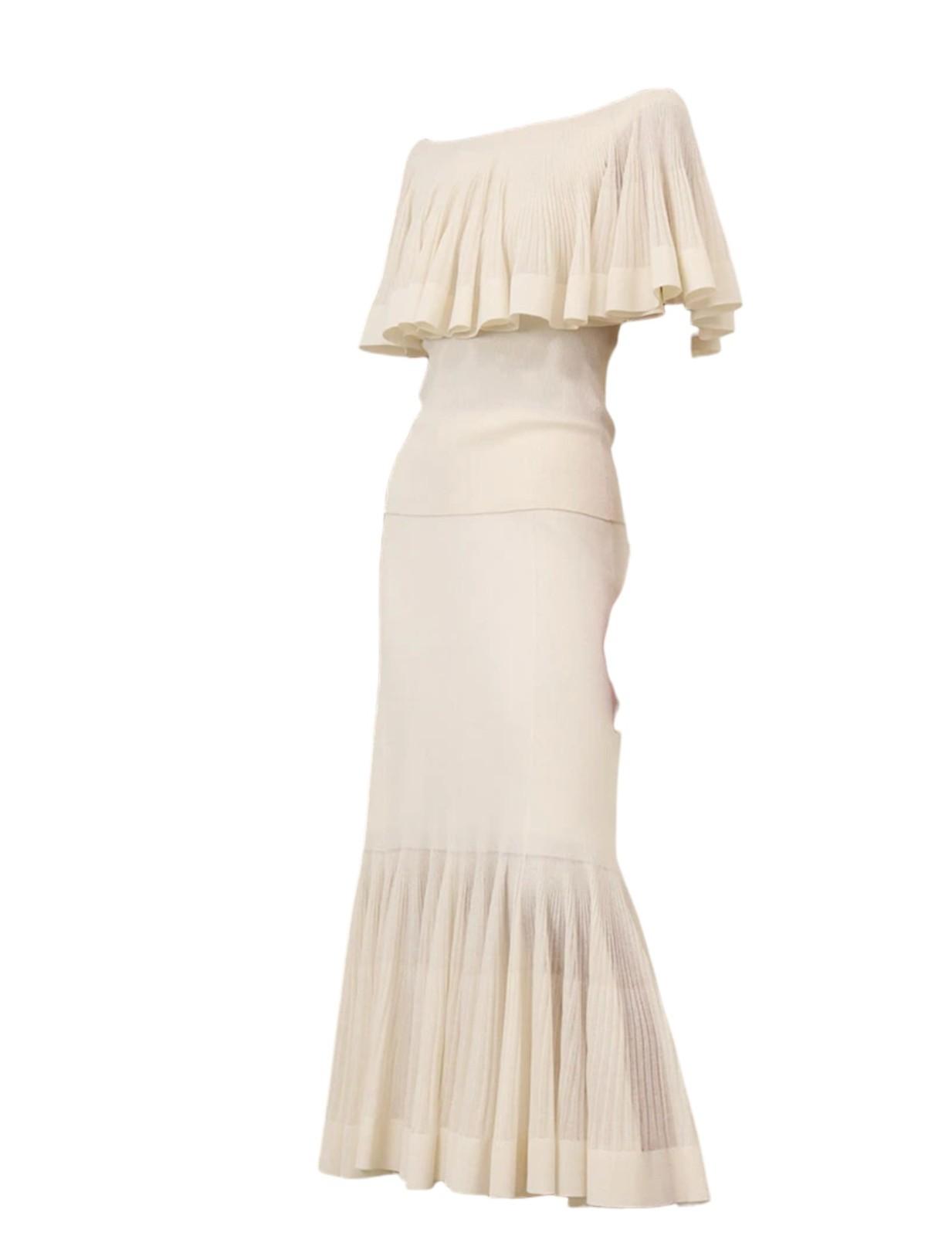 Beige one-shoulder dress with pleated details on a white background