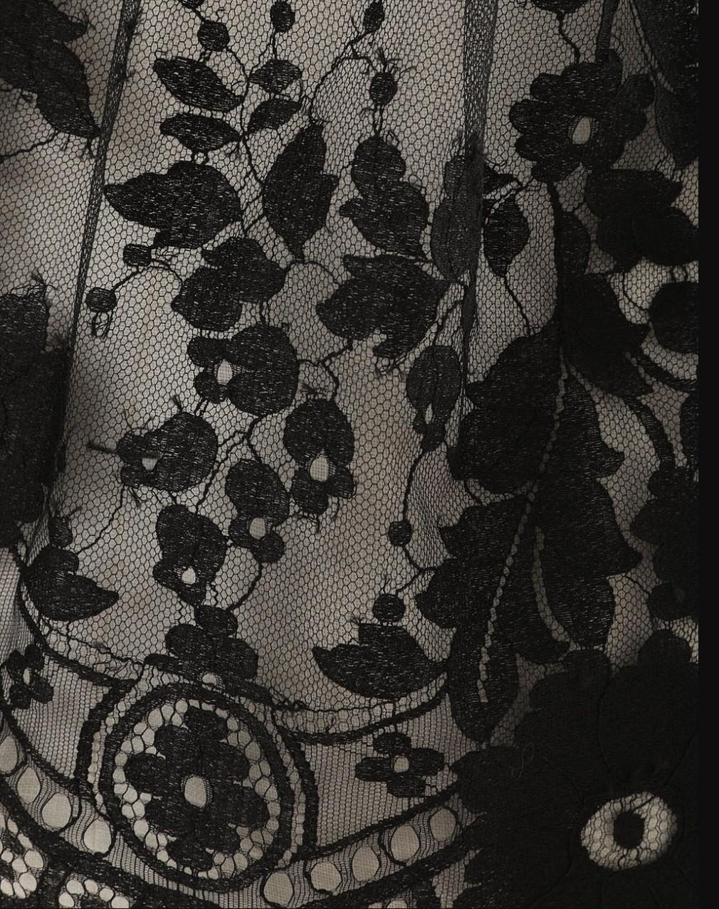 Close-up of black floral lace fabric