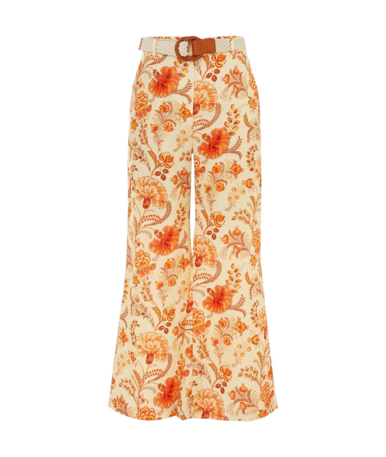 Floral patterned skirt with orange flowers on a white background