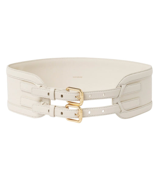 Zimmermann Leather Belt 90 |Double Buckle, Macadamia/Cream, Wide, Waist, Leather