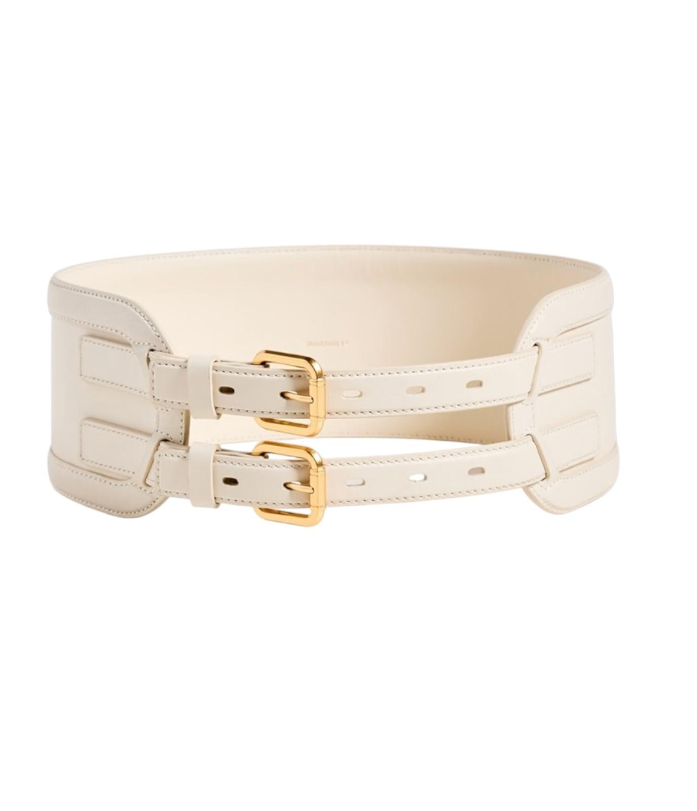 Zimmermann Leather Belt 90 |Double Buckle, Macadamia/Cream, Wide, Waist, Leather