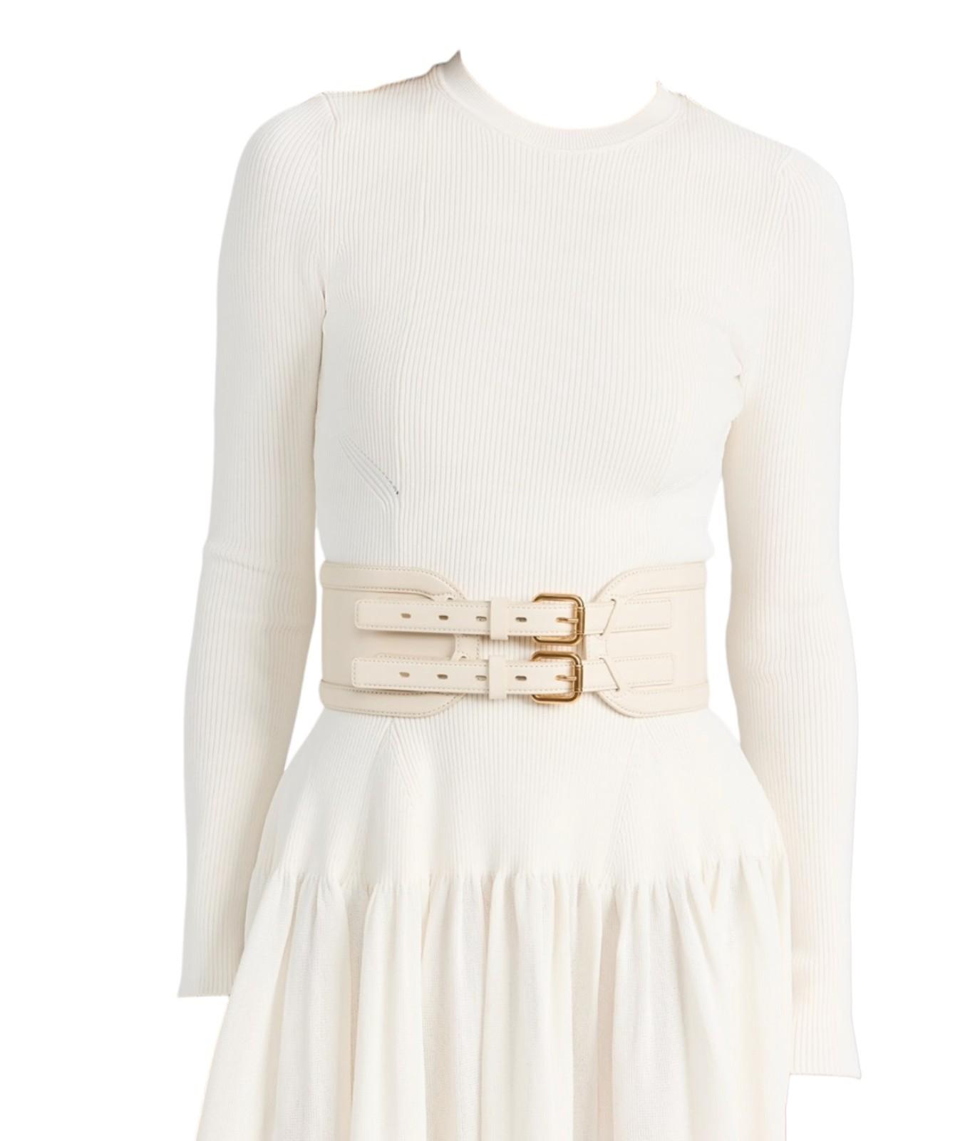 Zimmermann Leather Belt 90 |Double Buckle, Macadamia/Cream, Wide, Waist, Leather