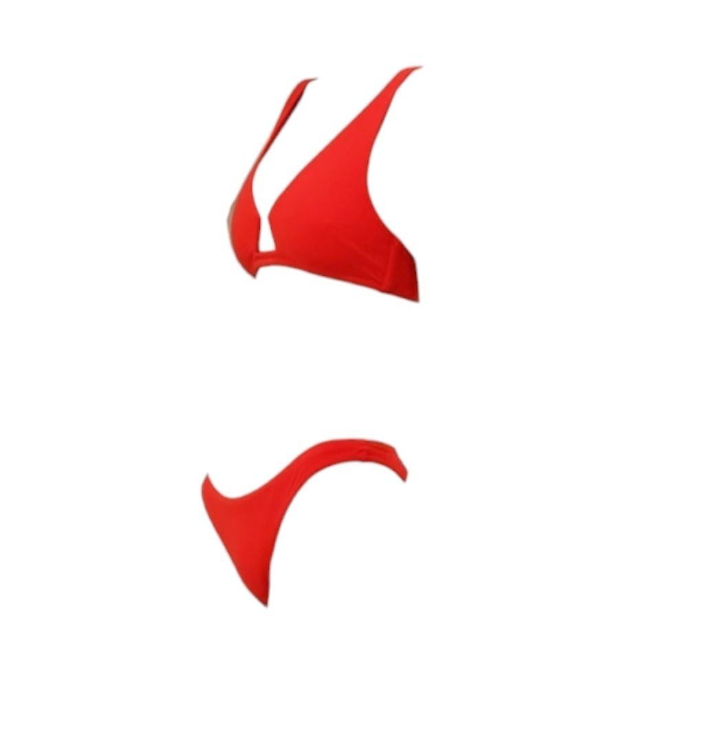 Red bikini top on a white background