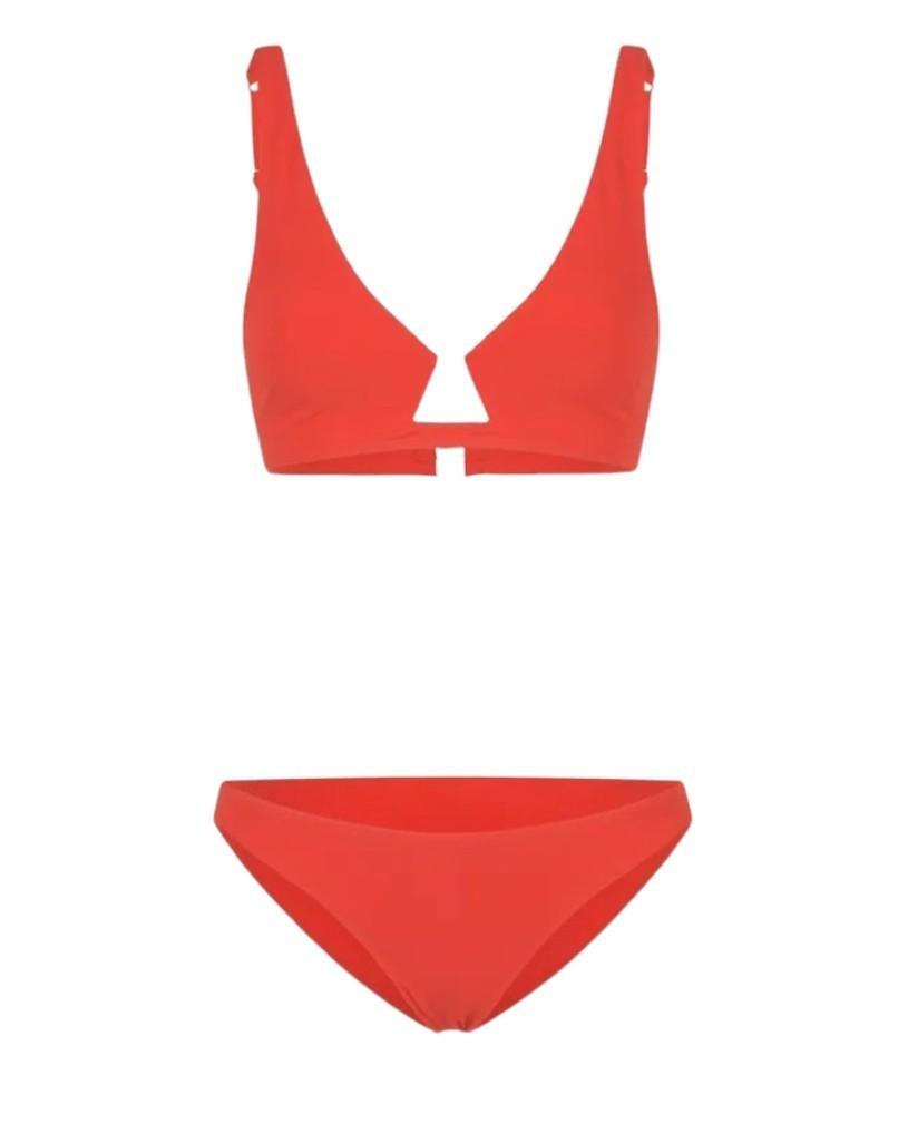 Red bikini set on a white background