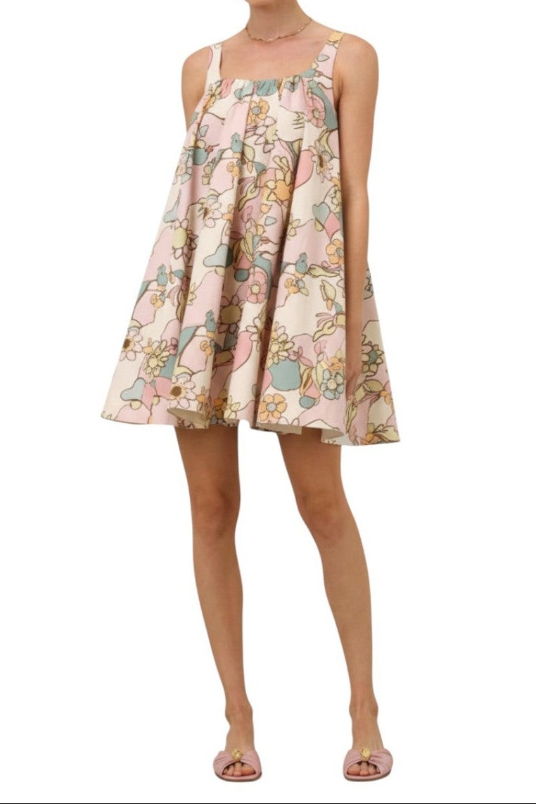 AI Generated image of Floral patterned dress worn by a person on a white background
